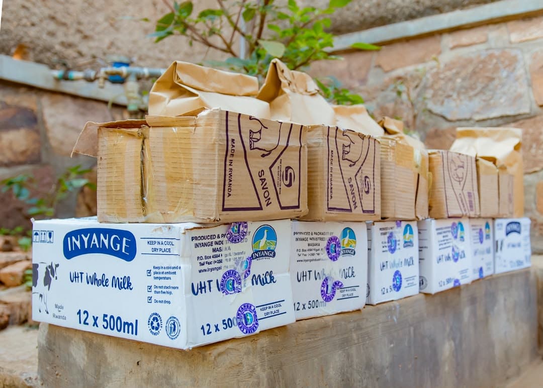 Milk, soap, and food packages prepared for elderly beneficiaries